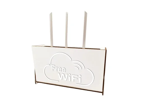 Raft Suport Router Wireless rack WoodMag CTW01fwifi pentru mascare fire si echipamente WI-FI, posibilitate montare pe perete, culoare alb model Free WIFi