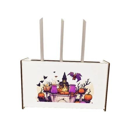 Raft Suport Router Wireless WoodMag rack CTWH1 pentru mascare fire si echipamente WI-FI, posibilitate montare pe perete, Halloween