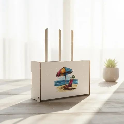 Raft Suport Router Wireless WoodMag rack SS468 pentru mascare fire si echipamente WI-FI, posibilitate montare pe perete, Sea summer Beach House