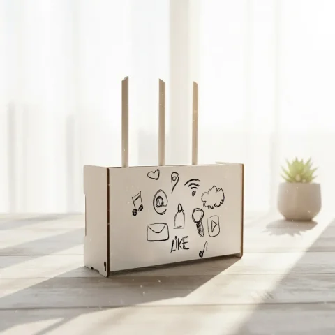 Raft suport router wireless, cu posibilitate montare pe perete, Cutie Suport Router Wireless pentru mascare fire si echipament WI-FI, 39x18x9cm, model wifi social life