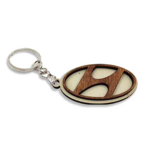 Breloc din lemn 3D, woodmag, 60x 30 mm, cu logo-ul HYUNDAI