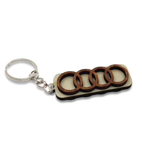 Breloc din lemn 3D, woodmag, 65x22 mm, cu logo-ul AUDI