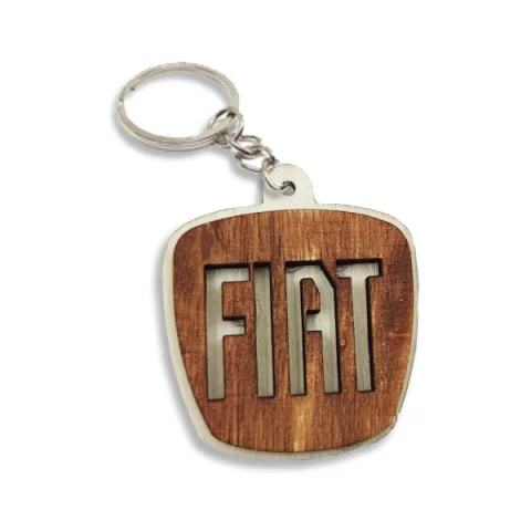 Breloc din lemn 3D, woodmag, 45x43 mm, cu logo-ul FIAT