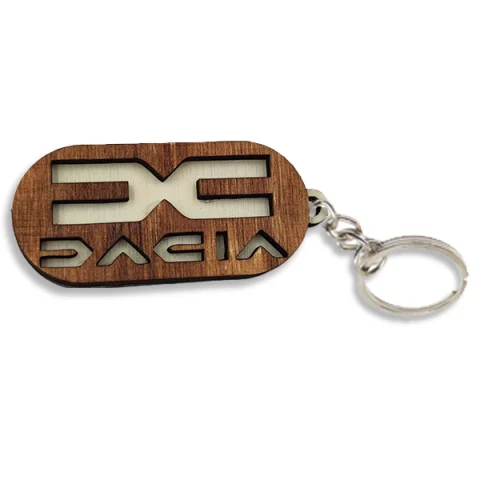 Breloc din lemn 3D, woodmag, 72x31mm, cu logo-ul DACIA