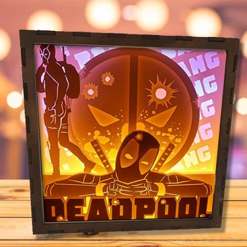 LightBox, Caseta luminoasa 3D, Tematica Deadpool 20x20cm, iuminat led
