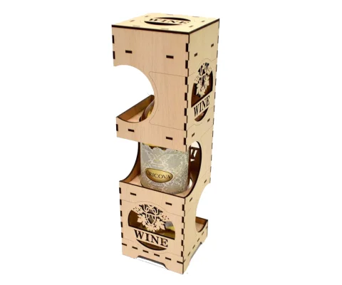 Cutie sticla de vin woodmag v1.8, capac, rack 3 sticle, lemn natur, 9.6 x 9.6 x 36 cm
