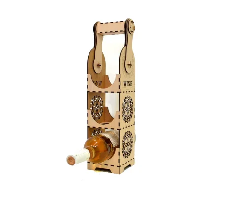 Cutie sticla de vin woodmag v1.9, capac, rack 3 sticle, lemn natur, 9.6 x 9.6 x 36 cm