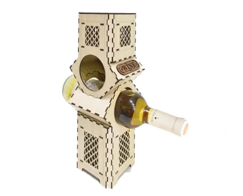 Cutie sticla de vin woodmag v4, capac, rack 2 sticle, lemn natur, 9.6 x 9.6 x 36 cm