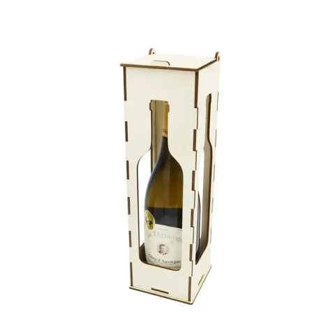 Cutie sticla de vin woodmag v47, cu capac, lemn natur, 9.6 x 9.6 x 36 cm