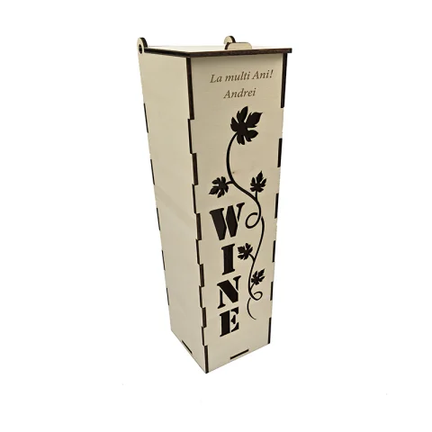 Cutie sticla de vin cu mesaj personalizat fereastra, lemn natur, 9.6 x 9.6 x 36 cm model cv47a