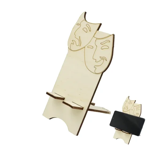 Suport universal de birou pentru telefon WoodMag, Model Masti Teatru PD017 dimensiune 20x10 cm