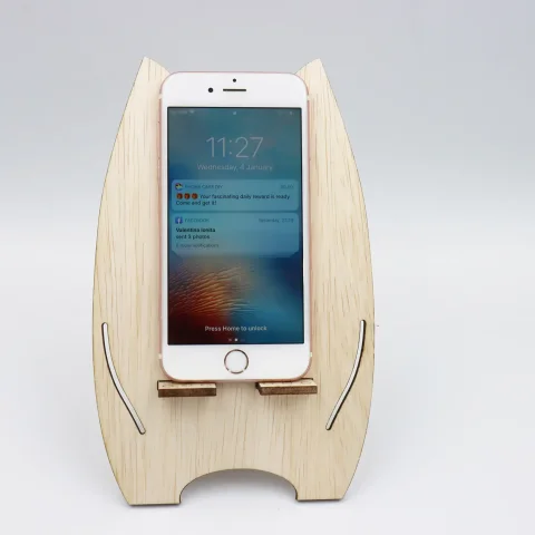 Suport universal de birou pentru telefon WoodMag, Model Motan inteligent PD09, dimensiune 20x13 cm