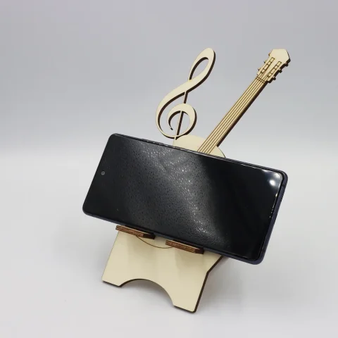 Suport universal de birou pentru telefon WoodMag, Model chitara PD024 dimensiune 20x11 cm