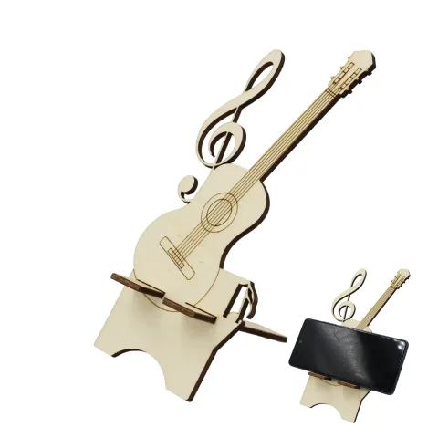 Suport universal de birou pentru telefon WoodMag, Model chitara PD024 dimensiune 20x11 cm