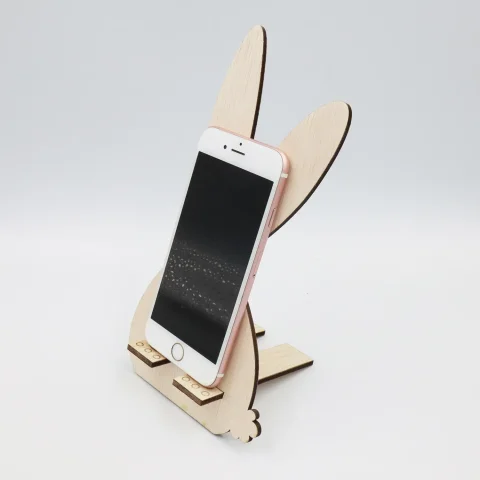 Suport universal de birou pentru telefon WoodMag, Model Iepuras PD06, dimensiune 22x16 cm
