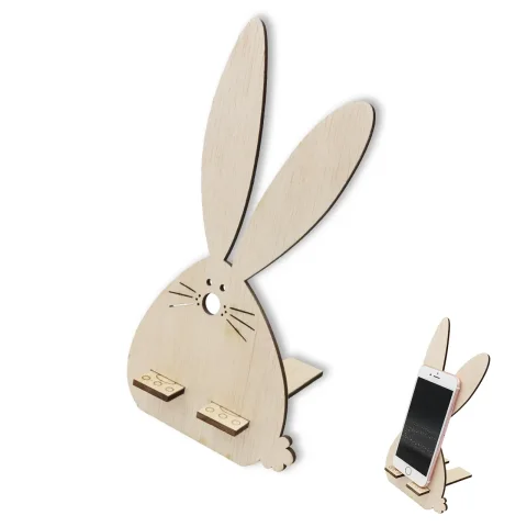 Suport universal de birou pentru telefon WoodMag, Model Iepuras PD06, dimensiune 22x16 cm