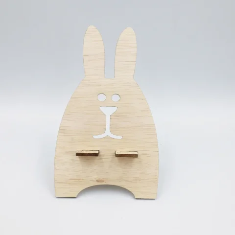 Suport universal de birou pentru telefon, docking station WoodMag, Model Iepuras PD07, dimensiune 20x12 cm