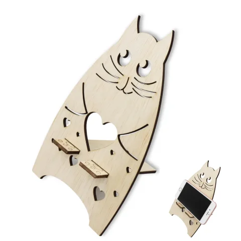 Suport universal de birou pentru telefon WoodMag, Model Pisicuta PD12, dimensiune 20x11cm