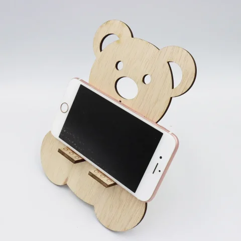 Suport universal de birou pentru telefon WoodMag, Model Ursulet PD13, dimensiune 18x14cm