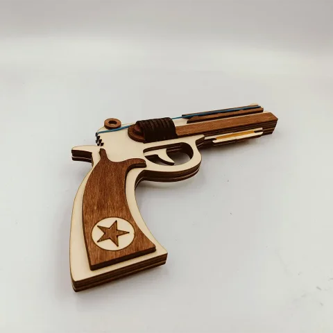 Pistol din lemn cu elastice, woodmag, WDM M2 tip revolver, lemn finisat