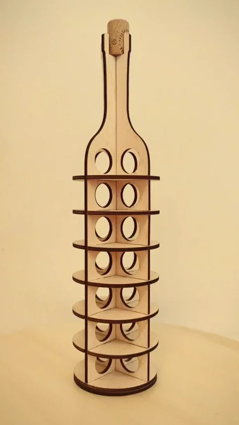Suport dopuri de vin, format sticla woodmag st01, lemn natur, 9.6 x 9.6 x 36 cm