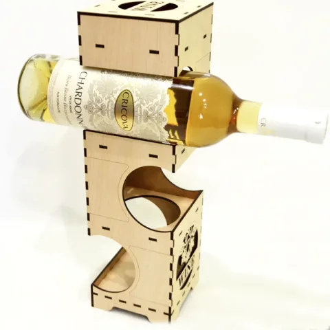 Cutie sticla de vin woodmag v1.8, capac, rack 3 sticle, lemn natur, 9.6 x 9.6 x 36 cm