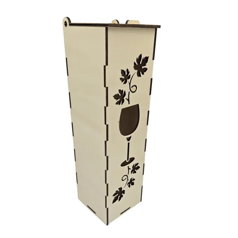 Cutie sticla de vin woodmag cu mesaj fereastra, lemn natur, 9.6 x 9.6 x 36 cm model CV47_d