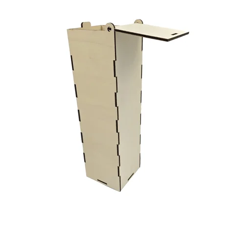 Cutie sticla de vin woodmag v47, cu capac, lemn natur, 9.6 x 9.6 x 36 cm