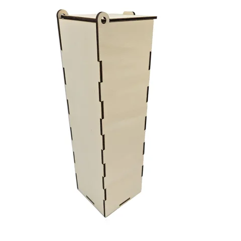 Cutie sticla de vin woodmag v47, cu capac, lemn natur, 9.6 x 9.6 x 36 cm