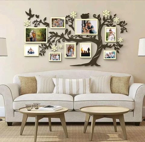 Rama foto multipla de perete family tree, 9 rame, dimensiune totala 1.6m x 0.9 m
