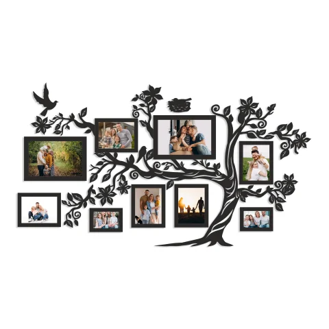 Rama foto multipla de perete family tree, 9 rame, dimensiune totala 1.6m x 0.9 m