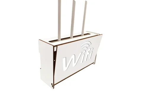 Raft Suport Router Wireless, 34x20x9 cm, pentru mascare fire si echipament WI-FI, posibilitate montare pe perete, Alb cu mesaj welcome to our home v2