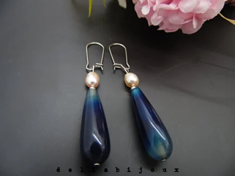 Cercei handmade unicat - agate si perle (cod1126)