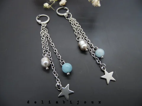 Cercei handmade unicat - acvamarin si perle (cod1146)