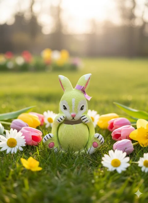 Figurina Iepuras de Paste - Verde Neon - Handmade