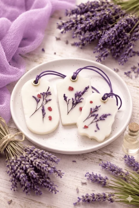 Set 3 Tablete Parfumate din Ceara de Soia pentru Dulap – Lavanda si Flori Uscate – Handmade