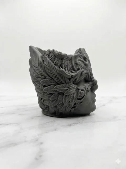 Suport Pensule Machiaj Sculptat "Masca Venetiana" - Grey Velvet Edition