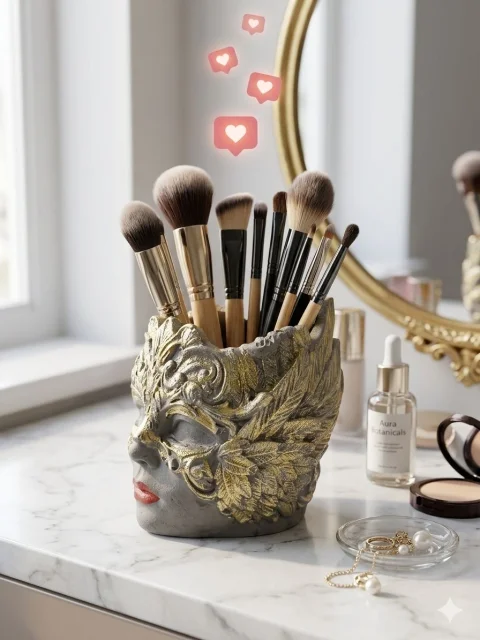 Suport Pensule Machiaj "Masca Venetiana Gold & Red Edition" – Handmade Art