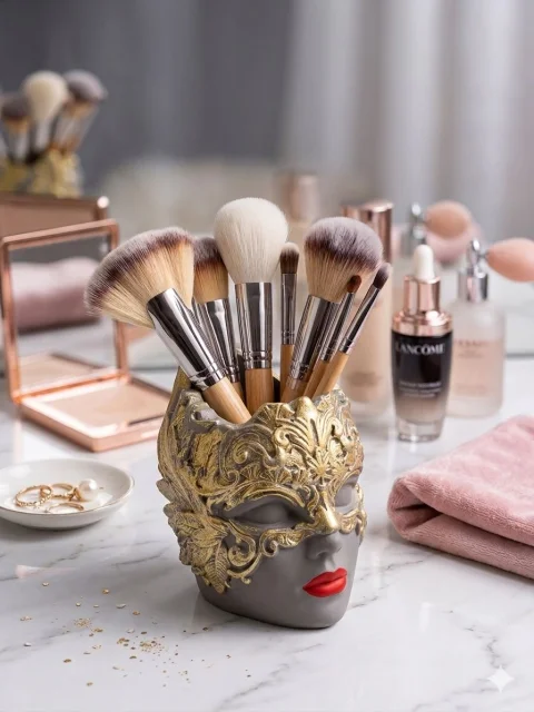 Suport Pensule Machiaj "Masca Venetiana Gold & Red Edition" – Handmade Art