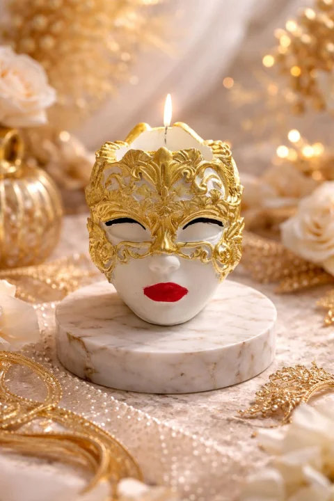 Lumanare Parfumata Sculpturala "Masca Venetiana - Gold & Red Royal"