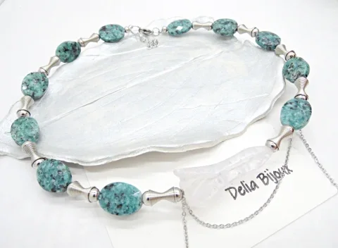 Colier Statement Blue Harmony Jasp Albastru și Cristal de Stâncă Asimetric