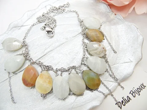 Colier Statement Blue Harmony Jasp Albastru și Cristal de Stâncă Asimetric