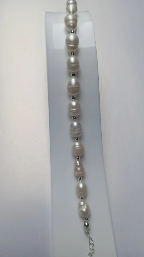 Set cercei isi bratara Argint si Perle albe 10*8mm, eleganta atemporala