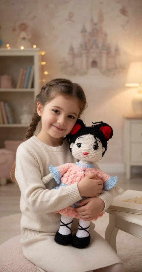 Papușa Maria – păpușă croșetată plină de farmec românesc
