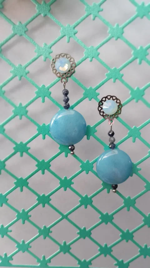 Cercei albastri cer senin cu Calcedonie, Safir si Swarovski
