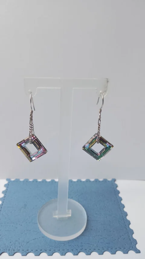 Cercei din argint si Swarovski square ring Vitril Light
