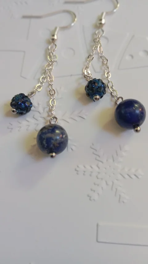 Cercei party, cu lant, Lapis Lazului si margele Shamballa