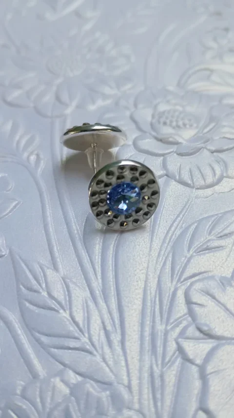 Cercei cu Swarovski blue saphhire 6mm si marcasite 1.2 mm
